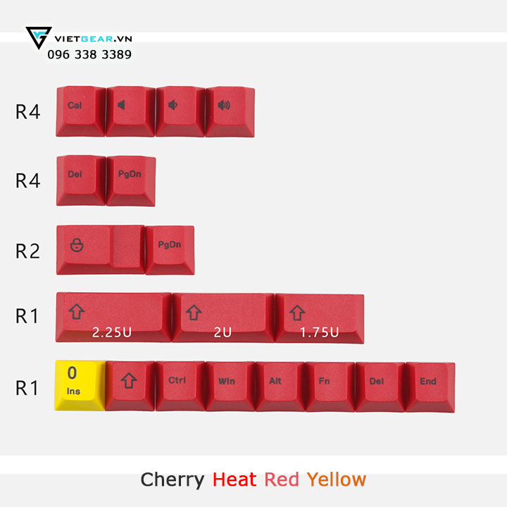 Cherry Heat mầu đỏ vàng, thick PBT dyesub 123 nút