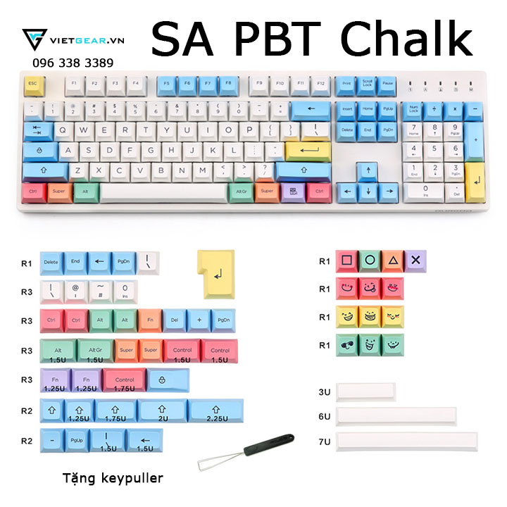 Bộ nút bàn phím SA PBT Chalk 157 nút, tặng kèm keypuller