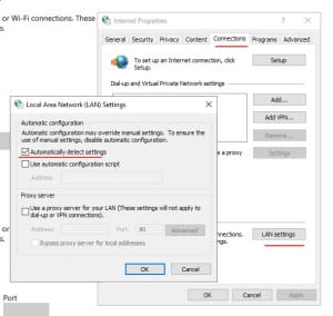 tắt proxy trong windows tại tab internet options