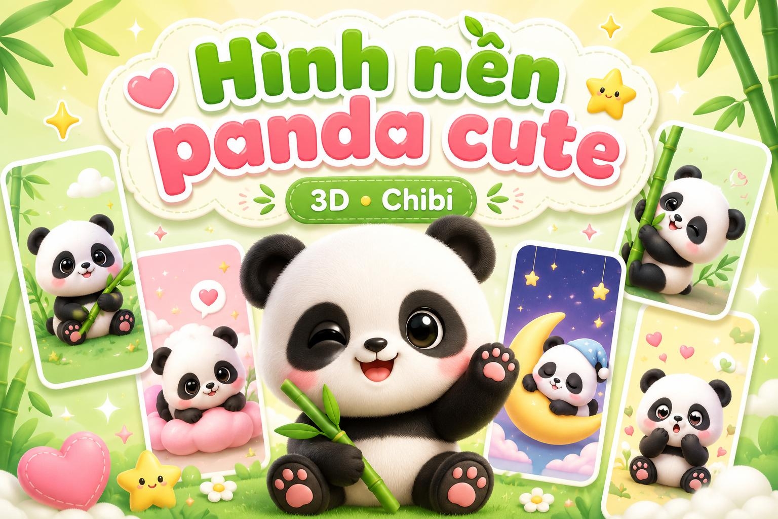 Hình nền panda cute 3d chibi siêu dễ thương cho điện thoại máy tính