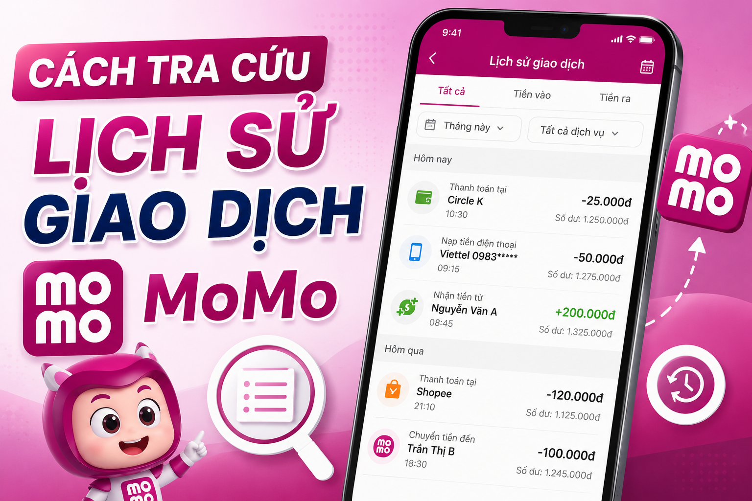 Cách tra cứu lịch sử giao dịch MoMo